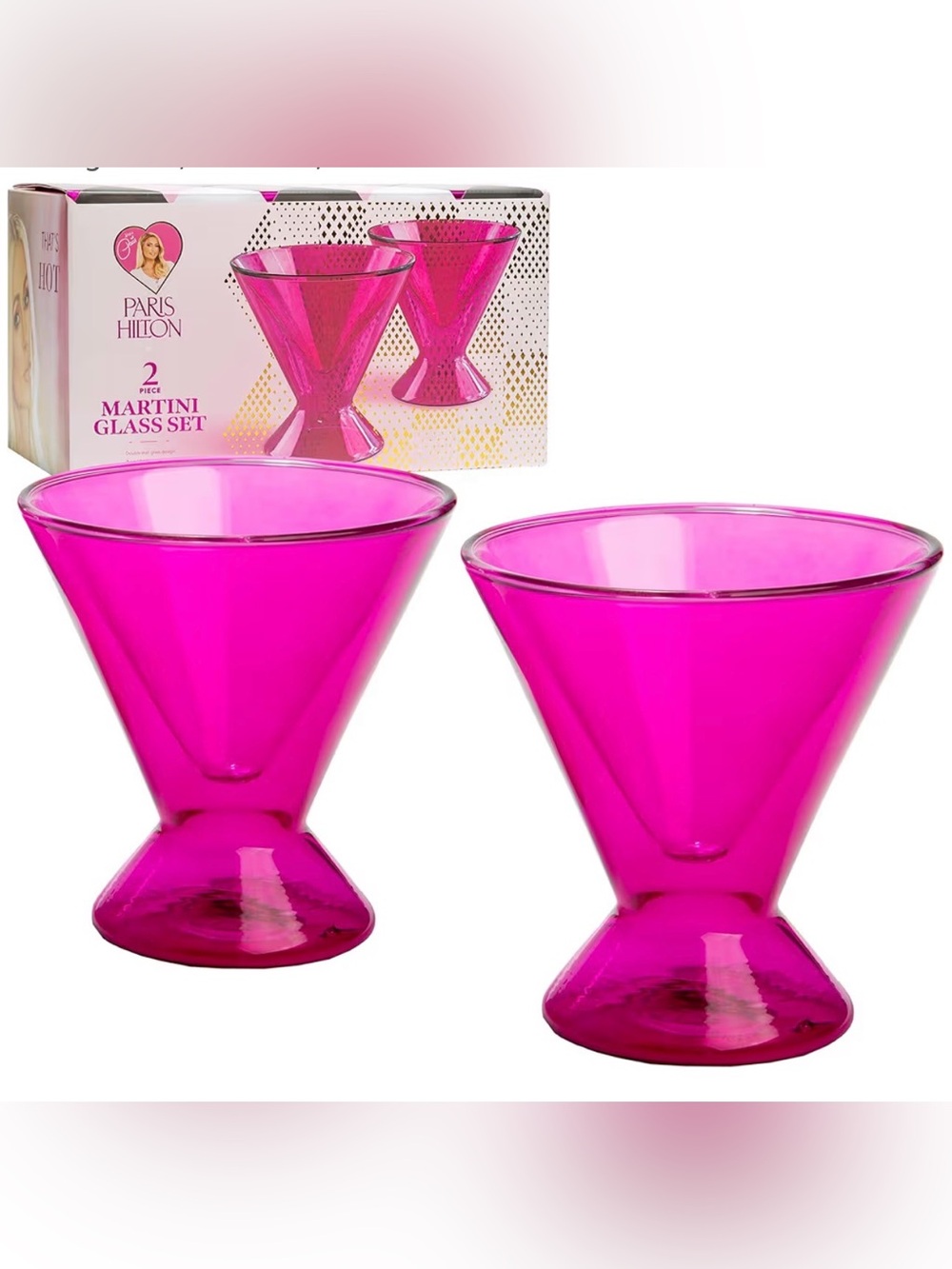 New Paris Hilton Hot Pink Martini Glass Set